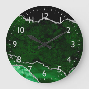 Grande Horloge Ronde Marbre d'agate vert et argent