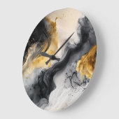 Grande Horloge Ronde Marbre d'aquarelle noir et or (Angle)