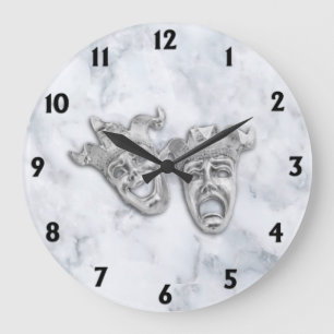 Grande Horloge Ronde Marbre de blanc de masques de théâtre de comédi