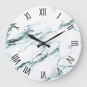 Grande Horloge Ronde Marbre de veine Turquoise foncé avec chiffres rom