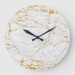 Grande Horloge Ronde Marbre Golden Texture Motif sans couture