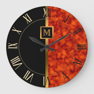 Grande Horloge Ronde Marbre noir or moderne élégant de luxe