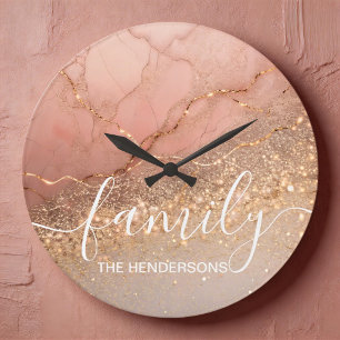 Grande Horloge Ronde Marbre Personnalisé pour la Famille