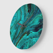 Grande Horloge Ronde Marbre vert & Or : Texture luxueuse (Angle)