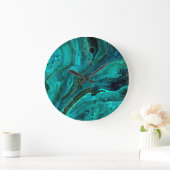 Grande Horloge Ronde Marbre vert & Or : Texture luxueuse (Maison)
