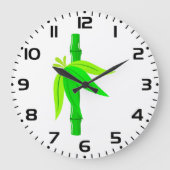 Grande Horloge Ronde Marche en bambou vert avec Feuilles tropicaux (Recto)