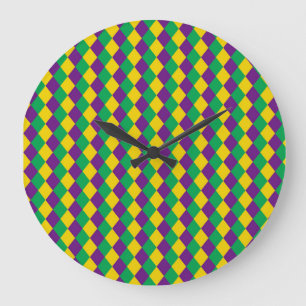 Grande Horloge Ronde Mardi Gras Diamonds : Motif festif dynamique