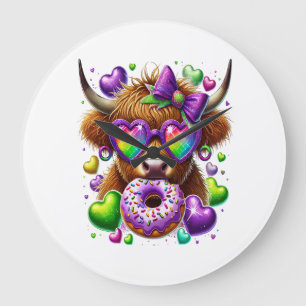 Grande Horloge Ronde Mardi Gras Rétro Png, Vache des Highlands