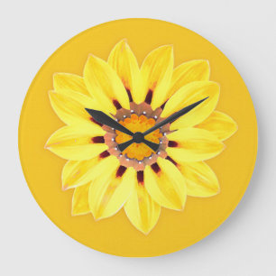 Grande Horloge Ronde Marguerite africaine/Gazania - or de moutarde