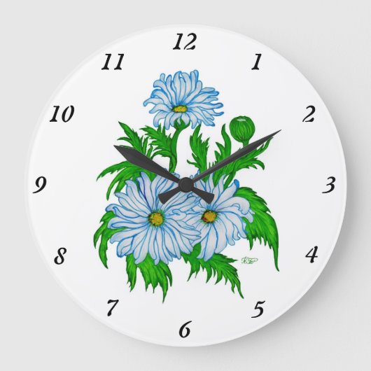 Grande Horloge Ronde Marguerite, Fleurs marguerites en style rétro (Recto)