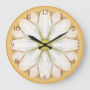Grande Horloge Ronde Marguerites blanches sur le jaune d'or