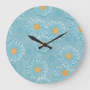 Grande Horloge Ronde Marguerites vintages : motif aux contours fleuris.