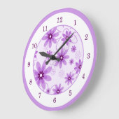 Grande Horloge Ronde Marguerites violettes et blanches (Angle)
