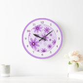 Grande Horloge Ronde Marguerites violettes et blanches (Maison)