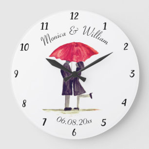 Grande Horloge Ronde Mariage couple Juste marié chic aquarelle