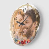 Grande Horloge Ronde Mariage de monogramme photo élégant (Angle)