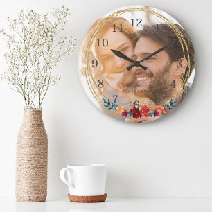 Grande Horloge Ronde Mariage élégant à monogramme photo