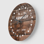 Grande Horloge Ronde Mariage en bois Patiné Brown rustique (Angle)