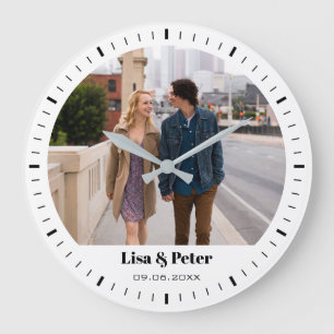 Grande Horloge Ronde Mariage minimaliste Saint-Valentin noir et blanc