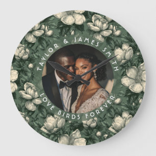 Grande Horloge Ronde Mariage minimaliste sur le thème des Gardenias ver