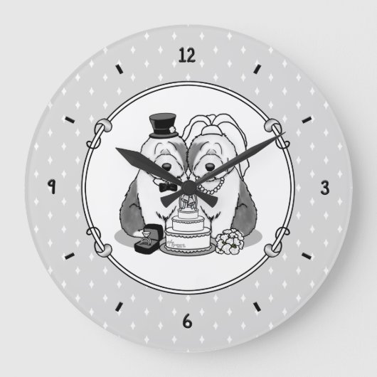Grande Horloge Ronde Mariage Old English Sheepdogs Mariée Gray 1 (Recto)