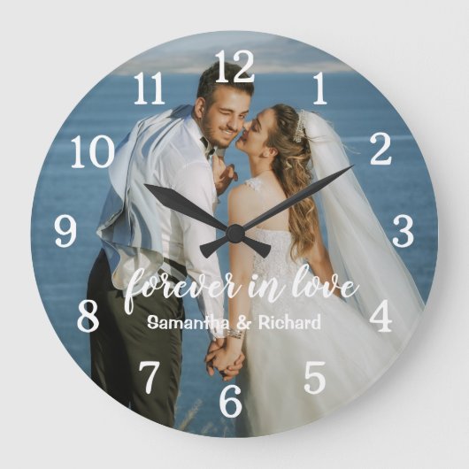 Grande Horloge Ronde Mariage personnalisé Anniversaire pour toujours ph (Recto)