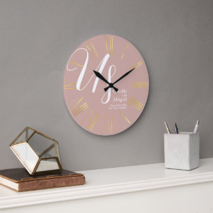 Grande Horloge Ronde Mariage Romantique Moderne US sur Rose Poussiéreux