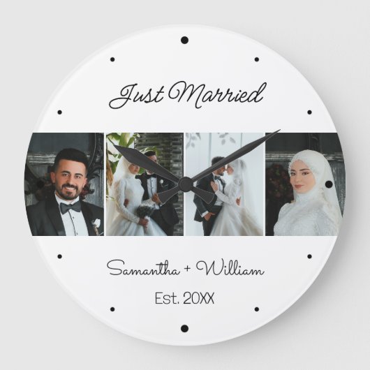Grande Horloge Ronde Marié avec des noms et des photos personnalisés (Recto)