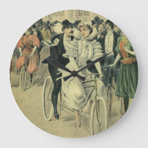 Grande Horloge Ronde Mariés victoriens à bicyclette après la cérémonie 
