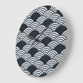 Grande Horloge Ronde Marine bleu et blanc Seigaiha vagues motif (Angle)