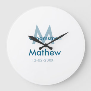 Grande Horloge Ronde Marine bleu groomsman nom lettre date masculin par