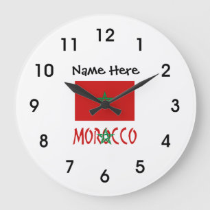 Grande Horloge Ronde Maroc et drapeau marocain avec votre nom