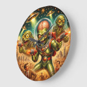 Grande Horloge Ronde Martian Mayhem Retro Sci-Fi (Angle)