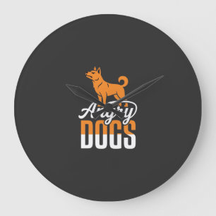 Grande Horloge Ronde Mascotte vectorielle de chiens en colère