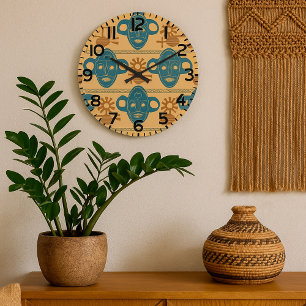 Grande Horloge Ronde Masque Tribal Motif de Visage Ethnique Africain