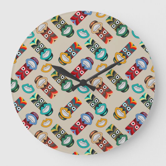 Grande Horloge Ronde Masques tribaux ethniques (Recto)