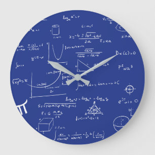 Grande Horloge Ronde Math. Formules manuscrites bleu marine