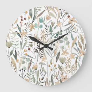 Grande Horloge Ronde Meadow Fleurs sauvages : Aquarelle Charme.