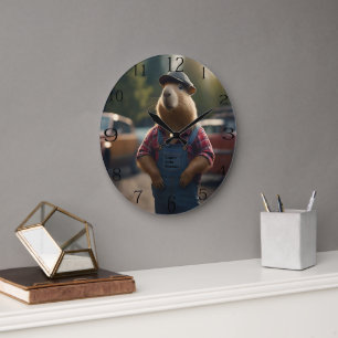 Grande Horloge Ronde "Mécanicien Capybara : Graisse, Rouages et Bonne V