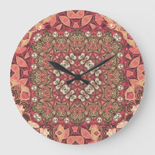 Grande Horloge Ronde Médaillon indien, ornement ethnique boho