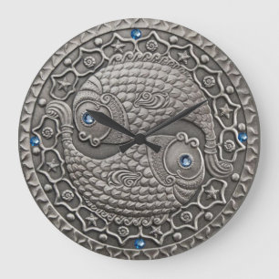Grande Horloge Ronde Médaillon Poissons