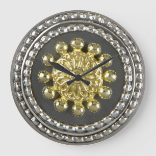 Grande Horloge Ronde Médallion d'or et d'argent
