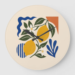 Grande Horloge Ronde Mediterranean Lemon Abstract Round Wall Clock