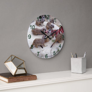 Grande Horloge Ronde Meerkats Carnivores Avec Des Crevettes Pour Thé,