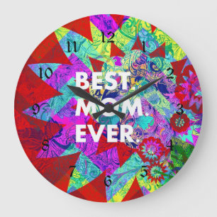Grande Horloge Ronde MEILLEUR MÈRE EVER Colorful Floral Mothers Poison