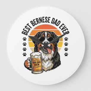 Grande Horloge Ronde Meilleur Papa Bernois Vintage T-Shirt Bière Chien