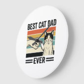 Grande Horloge Ronde Meilleur Papa Chat Rétro Chemise Fist Bump Chat_1 (Angle)