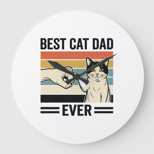 Grande Horloge Ronde Meilleur Papa Chat Rétro Chemise Fist Bump Chat_1 (Recto)