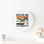 Grande Horloge Ronde Meilleur Papa Chat Rétro Chemise Fist Bump Chat_1 (Maison)