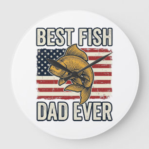 Grande Horloge Ronde Meilleur Papa de Poisson Jamais T-Shirt Vintage Po